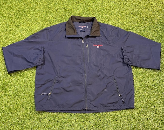 Vintage Polo Sport Ralph Lauren Windbreaker Rain Jacket Size Xtra Large XL Quality 90s Coat Navy RL American Apparel