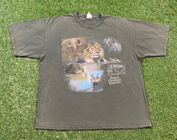 Vintage Busch Gardens T Shirt Tee Lee Made USA XXL 2XL Tampa Bay Florida FL Theme Park Animals 1990s 90s Animals Zoo Lions Oversized