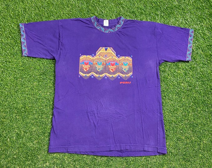 Vintage Peru T Shirt Tee Vandine Size Large L South America Latin America Machu Picchu Amazon Forest Classic 1990s 90s