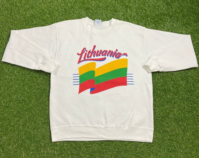Vintage Lithuania Crewneck Sweatshirt Made USA Size Large L Europe Baltic State Quality 1990s Oversized Comfy Great Fit Original Pull Over