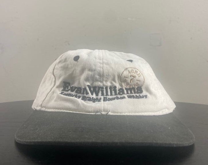 Vintage Evan Williams Strap Back Hat OSFA Kentucky Straight Bourbon Whiskey Alcohol Party Life 1980s 80s Trucker Original