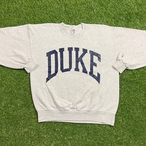 Felpa girocollo vintage Duke University Made USA Taglia Grande L NCAA College Basketball Blue Devils anni &#39;90 anni &#39;90 Pull Over Oversize