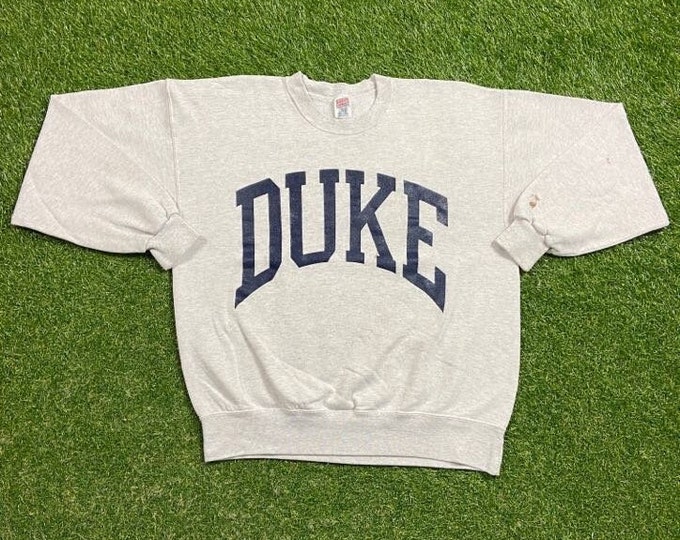 Vintage Duke University Crewneck Sweatshirt Made USA Size Large L NCAA College Basketball Blue Devils 1990s 90s Pull Over Oversized