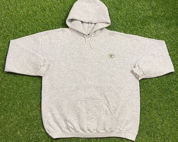 Vintage Green Bay Packers Hoodie Sweatshirt Logo 7 Size Xtra Large XL NFL Football Wisconsin Cheese Heads Favre 1990s Pull Over Oversized