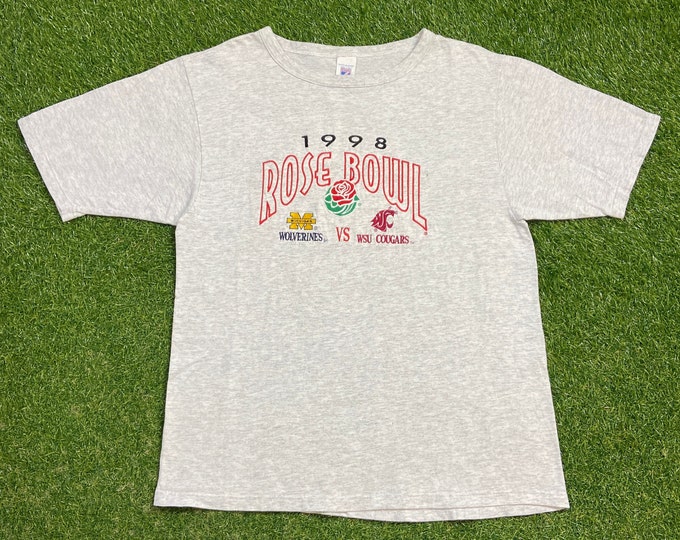 Vintage University of Michigan Wolverines vs Washington State University Cougars T Shirt Size Medium NCAA College Football 1998 Rose Bowl