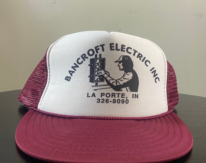 Vintage Bancroft Electric Snapback Hat Nissun Cap OSFA LA Porte Indiana Manufacturer Labor Work Wear 1980s 80s