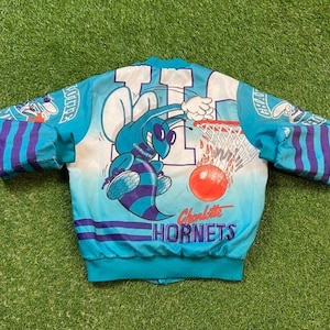 Vintage Charlotte Hornets bomberjacka Chalk Line Tillverkad i USA Storlek Medium M NBA Basketball North Carolina NC J. Cole 1990-talet 90-talet bild 1