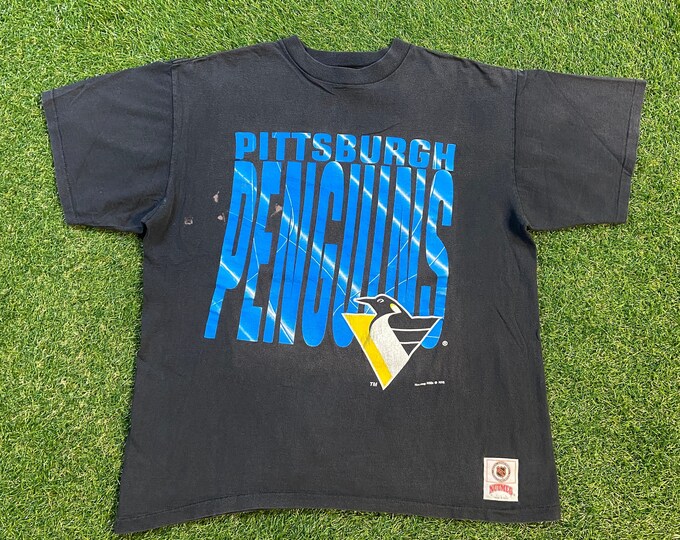 Vintage Pittsburgh Penguins T Shirt Tee Nutmeg Mills Made USA Size Large L NHL Hockey Pennsylvania 1990s 90s