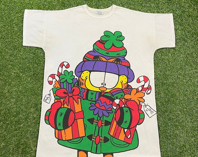 Vintage Garfield Christmas T Shirt Tee Flirts Size Xtra Large XL Jim Davis Classic Cartoon Animation XMAS Happy Holidays 1980s 80s