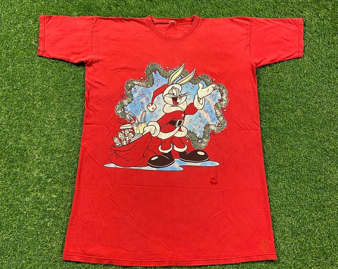 Vintage Bugs Bunny Christmas T Shirt Tee Size XXL 2XL Merry XMAS Santa Claus Warner Bros Looney Tunes Classic Cartoon 1990s 90s