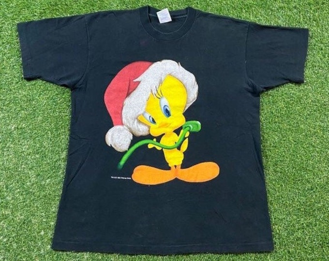 Vintage Tweety Bird & Sylvester the Cat Christmas T Shirt Tee Made USA Size Xtra Large XMAS Looney Tunes Warner Bros Classic Cartoon 1990s