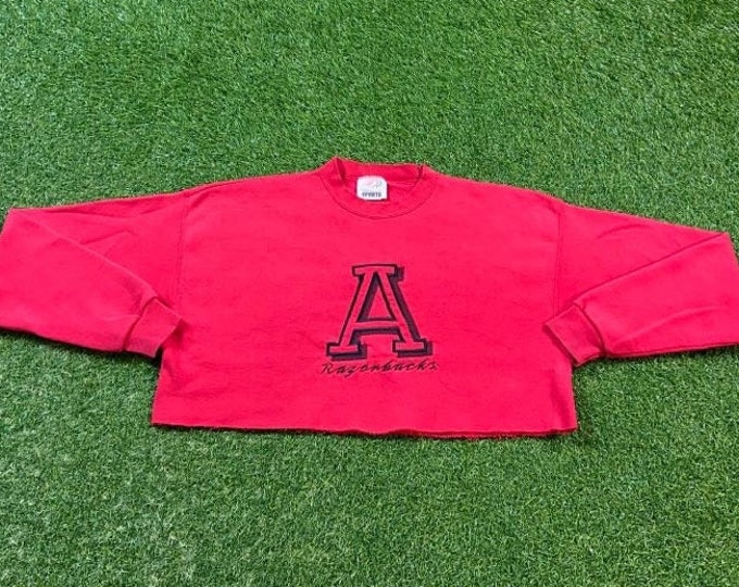 Vintage Arkansas Razorbacks Crop Crewneck Sweatshirt Made USA Size Xtra Large XL NCAA College Basketball Fayetteville Pull Over 1990s 90s