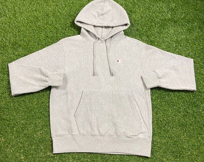 Vintage Plain Gray Champion Hoodie Sweatshirt Size Medium M Quality 1990s Oversized Comfy Great Fit Original 90s Pull Over
