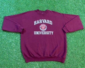 Moletom vintage da Universidade de Harvard, gola redonda, Hanes, tamanho G (L), NCAA, clássico da Ivy League, estilo Direito, anos 90, modelo pulôver oversized.