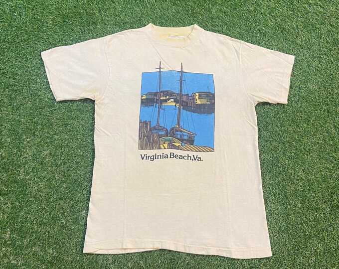 Vintage Virginia Beach T Shirt Tee Size Small S Virginia Tech DMV 1980s 80s Tourist