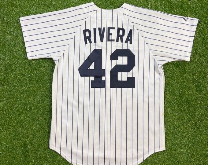 Vintage New York Yankees Mariano Rivera #42 Pin Stripes Baseball Jersey Majestic Made USA Medium M MLB Baseball Bronx 1990s Authentic
