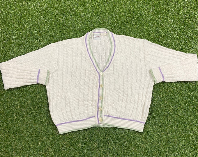 Vintage Liz Golf Knitted Cardigan Sweater Liz Claiborne Made USA Size Medium M Quality Warm Winter Fashion