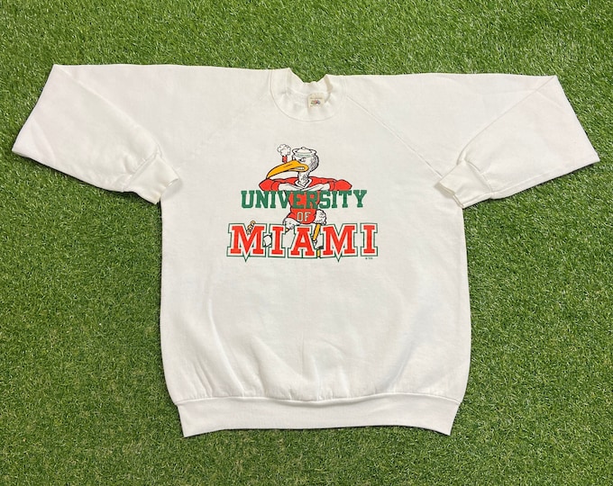 Vintage University of Miami Hurricanes Crewneck Sweatshirt Made USA Size Xtra Large XL 305 The U Miami Style Florida NCAA College Football