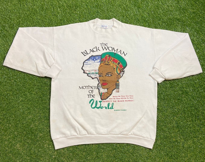 Vintage The Black Woman Mother of the World Crewneck Sweatshirt Mad USA Size XXL 2XL Respect Africa Motherland 1990s 90s Pull Over Oversized