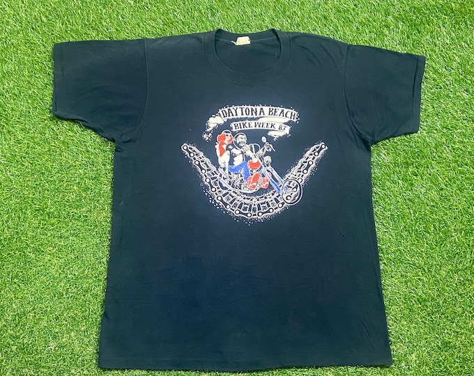 Vintage Bike Week Daytona Beach 1983 T Shirt Tee Made USA Size Large L Harley Davidson HOG 3D Eagle Motorcycle Truckers Biker 1980s 80s