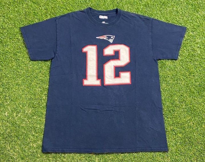 Vintage New England Patriots Tom Brady T Shirt Tee NFL Team Apparel Size Large L NFL Football Boston Massachusetts TB12 00s
