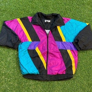 Vintage Graphic Windbreaker Zip Up Jacket Slade Size Small S Multicolor Streetwear Sport Active Wear Classic Light Rain Coat 1990s