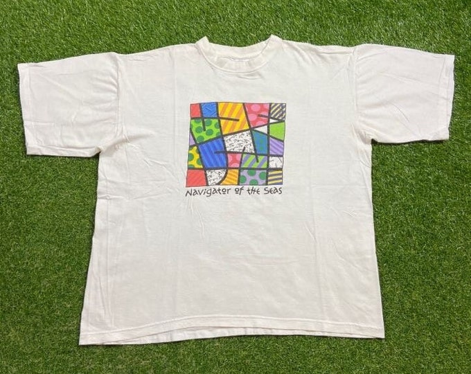 Vintage Navigator of the Seas T Shirt Tee Sun Island Size Xtra Large XL Planet Ocean Ships Boats Rare All Over Print Art Cool 1990s 90s