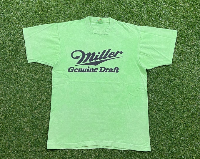 Vintage Miller Genuine Draft T Shirt Tee Fruit of the Loom Made USA Size Large L American Light Pilsner Beer Milwaukee Wisconsin Brew 1990s