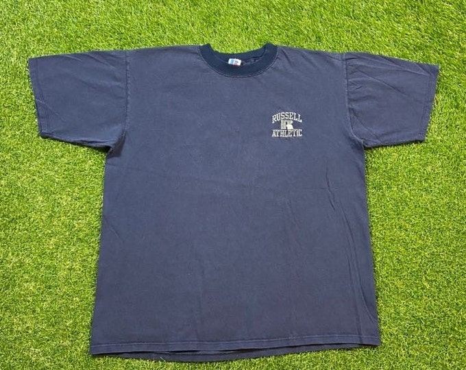 Vintage Blue Russell Athletic T Shirt Tee Made USA Size Xtra Large XL Quality 1990's Comfy Great Fit Original 90s