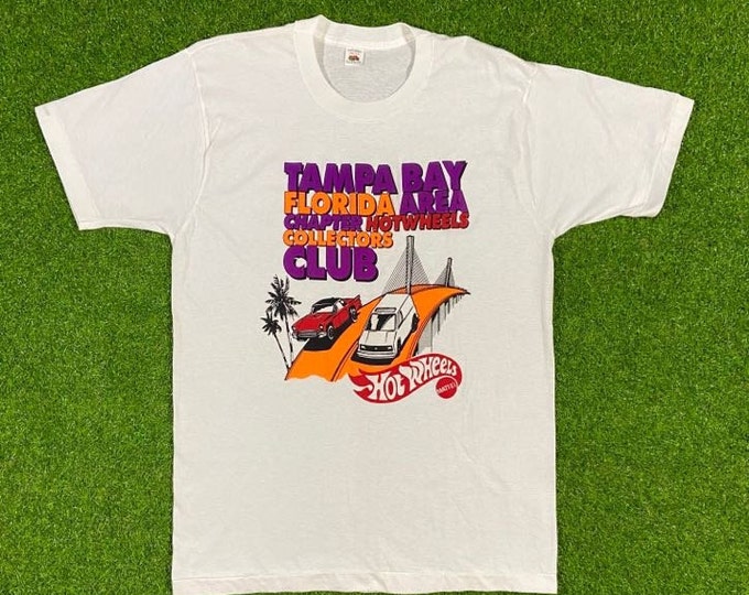 Vintage Hot Wheels T Shirt Tampa Bay Florida Area Collectors Club Fruit of the Loom Large 1990s 90s Nascar Racing Classic Rare Shirt