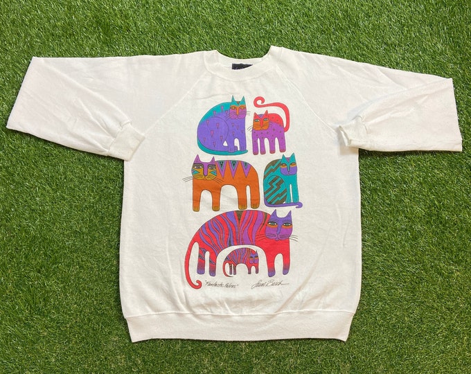Vintage Fantastic Felines Crewneck Sweatshirt Made USA Size Large L Cats Classic Animal Graphic Pull Over Oversized 1990s 90s