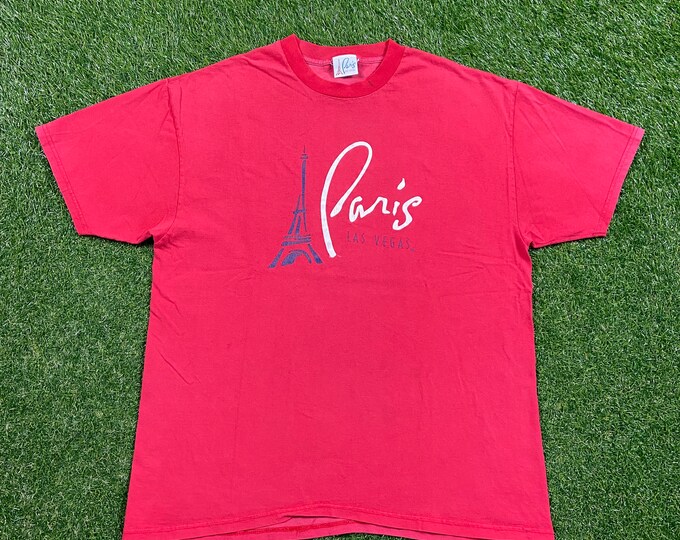 Vintage Paris Las Vegas T Shirt Tee Made USA Size Large L Nevada France Eiffel Tower Restaurant Classic 1990s 90s