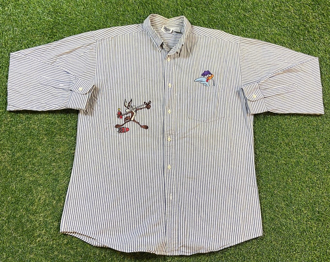 Vintage Looney Tunes Button Down Shirt Size Large L Warner Bros Bugs Bunny Classic Cartoon TV Show 1990s 90s