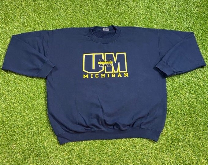 Vintage University of Michigan Wolverines Crewneck Sweatshirt Size Xtra Large XL NCAA College Football Detroit Big House 1990s 90s Pull Over