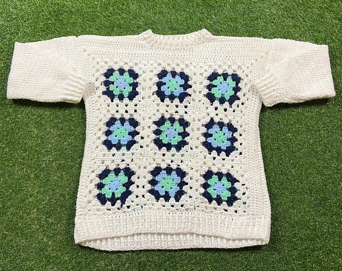 Vintage Flower Knitted Crewneck Sweater Size Medium M Pull Over Quality 90s Comfortable Fit 1990s Original Fall Winter Warm Handmade