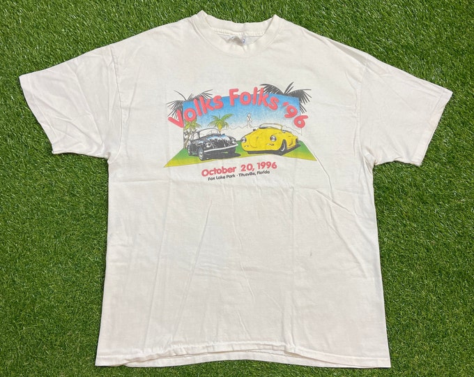 Vintage Volks Folks 96 T Shirt Tee Made USA Size XL Volkswagen Beetle Punch Buggy Classic Hippie Counter Culture German Vehicle 1990s 90s