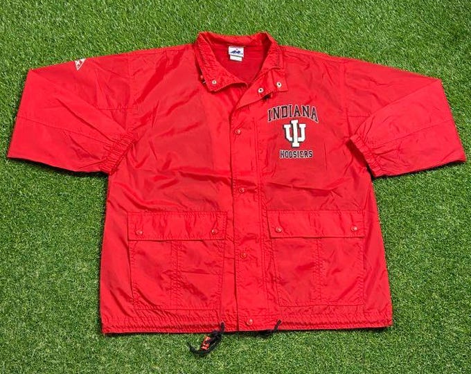 Vintage Indiana University Hoosiers Zip Up Windbreaker Jacket Size Large L NCAA College Basketball IU Light Rain Coat Classic Red 1990s 90s