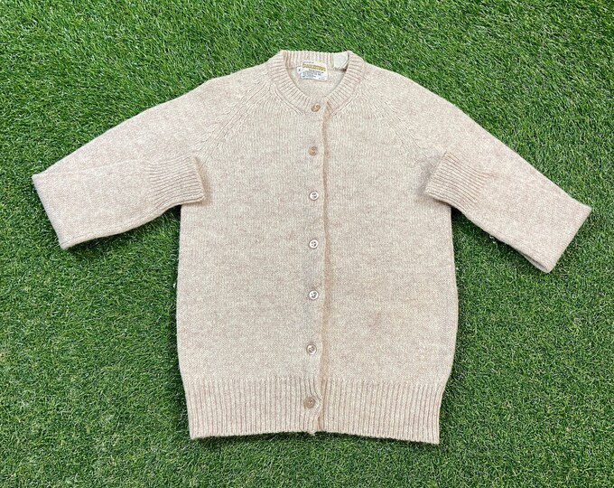 Vintage Beige Cardigan Sweater Charlestown Sportswear Size 36 1960s 60s Comfy Button Down Warm