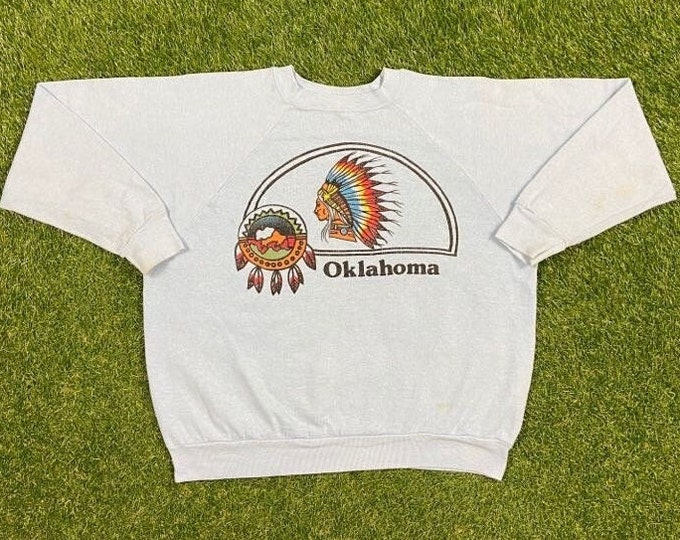 Vintage Oklahoma Crewneck Sweatshirt Size Large L Pull Over Native American Classic 1980s 80s