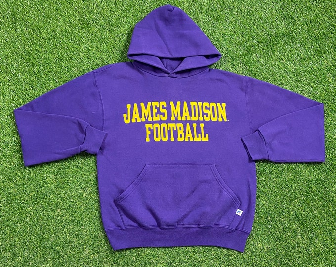 Vintage James Madison University Hoodie Sweatshirt Russell Athletic Size Small Virginia College 1990s 90s Pull Over Oversized