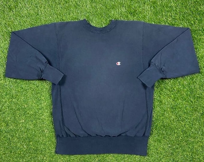 Vintage Plain Black Champion Reverse Weave Crewneck Sweatshirt Large L Quality 1990's Comfy Great Fit Made USA Original 90s Pull Over
