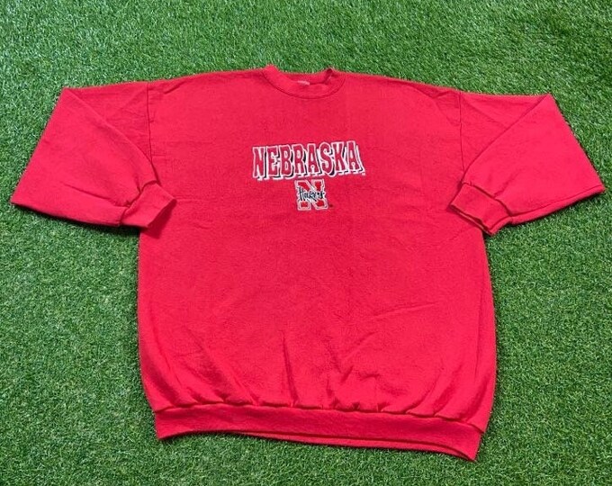 Vintage University of Nebraska Cornhuskers Crewneck Sweatshirt Logo 7 Made USA Size XXL 2XL NCCA College Football 1990s 90s Pull Over