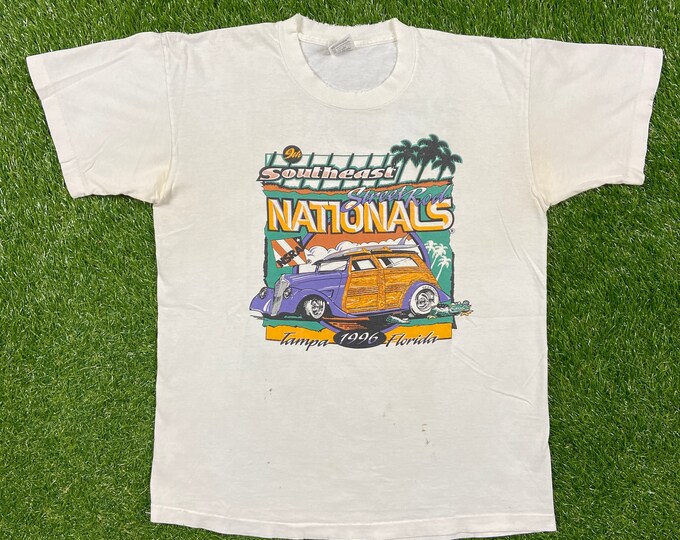 Vintage 9th Southeast Street Rod Nationals 1996 Tampa Bay Florida T Shirt Tee Anvil Made USA Size Large L NASCAR Racing Daytona 500 1990s