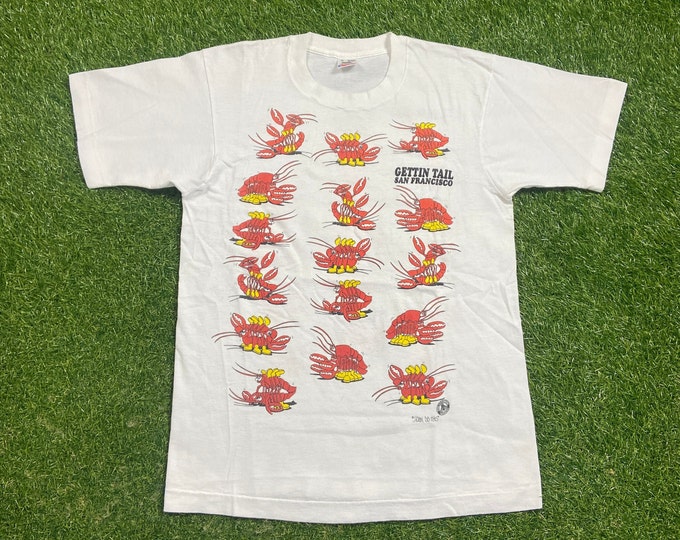 Vintage San Francisco Gettin' Tail T Shirt Tee Fruit of the Loom Made USA Size Medium Lobster Seafood California 90s 1990s Joke Funny