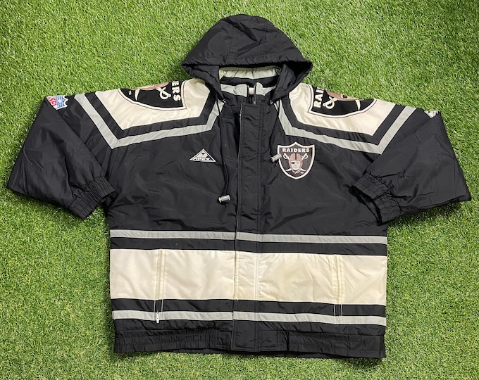 Vintage Oakland Raiders Jacket Apex One Size Xtra Large XL NFL Football Las Vegas California NWA Nevada Puffer Puffy Parka 1990s 90s