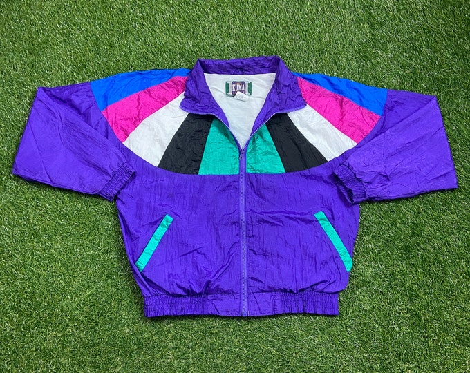 Vintage Graphic Windbreaker Zip Up Jacket Kuma Sport Size Medium M Multicolor Streetwear Sport Active Wear Classic Light Rain Coat 1990s