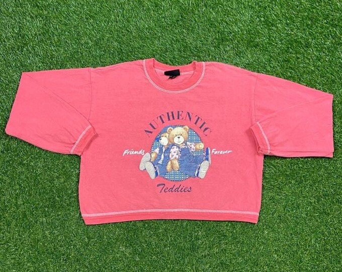 Vintage Authentic Teddies Friends Forever Crewneck Sweatshirt Tompkins Avenue Made USA Size Medium M Pull Over