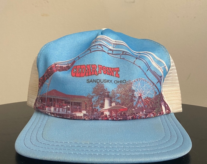 Vintage Cedar Point Snapback Hat Sandusky Ohio Photo Caps OSFA Amusement Park Lake Erie 1990s 90s