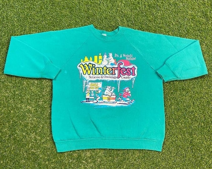 Vintage 1990s Sweatshirt Sweater Classic Christmas Winterfest Syracuse New York Size Large L Snow