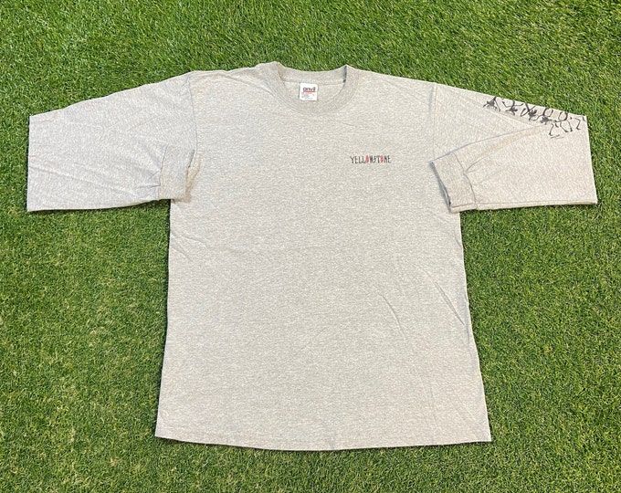 Vintage Yellowstone National Park Long Sleeve Shirt Anvil Made USA Size Large L Hike Wyoming Montana Idaho 1990s 90s
